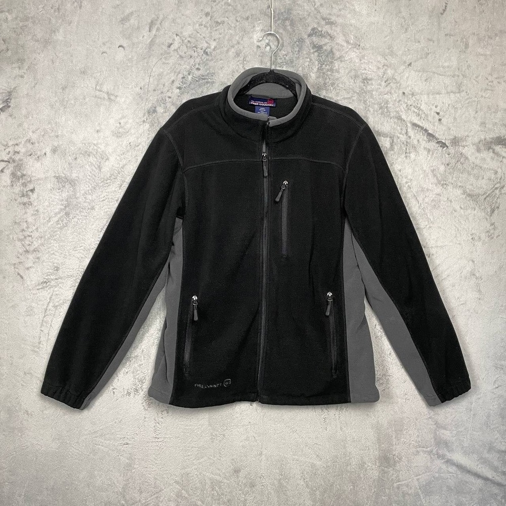 Free Country Fleece Full Zip‎ Outdoor Jacket Medium Black Gray Pockets Gorpcore